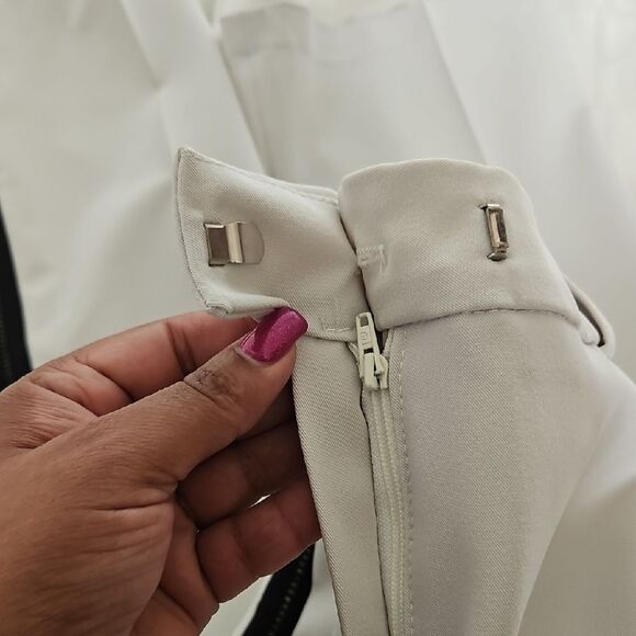 Cream Straight Leg Dress Pants with Tailored Fit - Picture 4 of 16